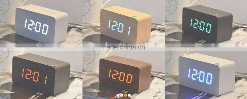 Wooden led digital clock with alarm date temperature sensor