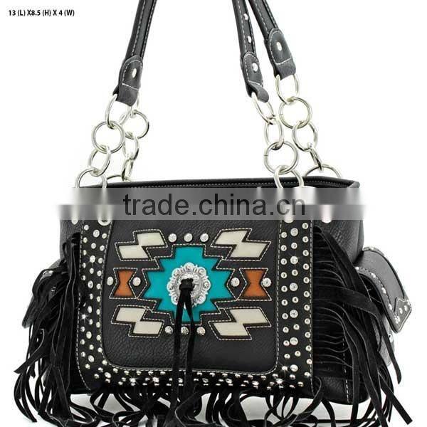 BLACK RHINESTONE CONCEALED CARRY WEAPON HANDBAG FAITH HOPE LOVE WESTERN PURSES WITH TASSEL