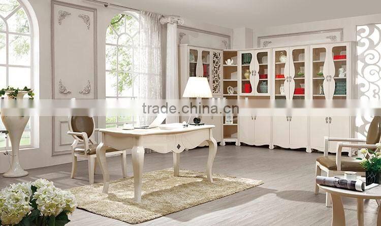 white lacqured luxury wooden dining room furniture sets with marble top dining table and leather chairs