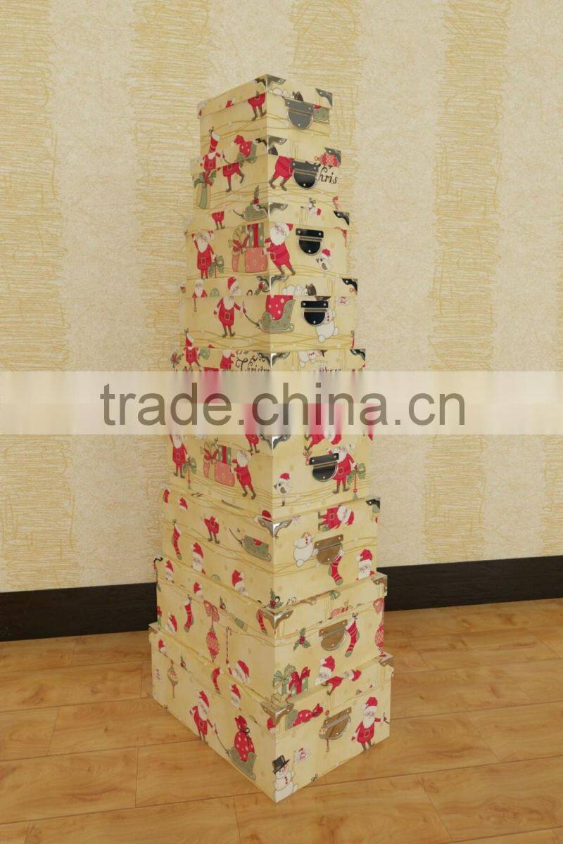 new design best quality Christmas Hard Case paper box kit iron handle