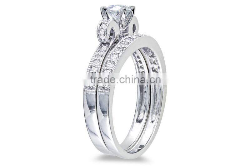 Princess Cut CZ 2 Sided Engagement Wedding Ring Set 925 Silver