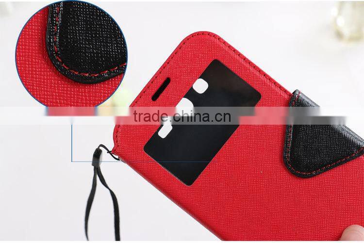 LZB Fashion color contrast series view windows magnetic flip leather case for motorola moto E