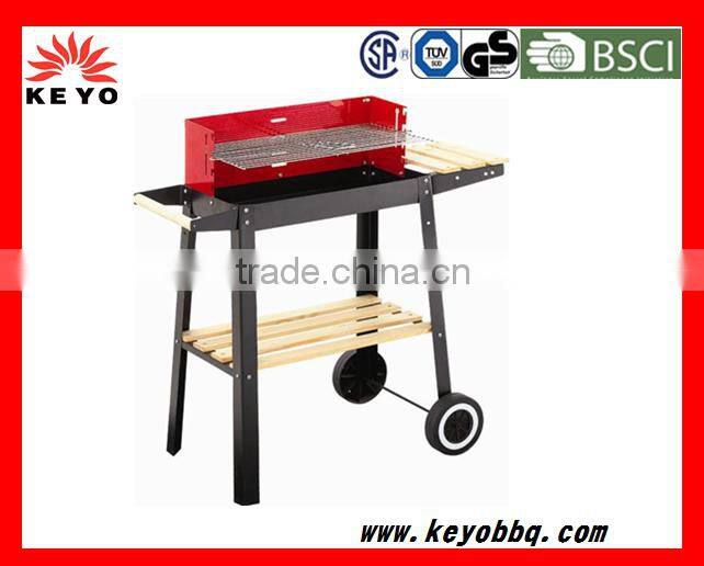 KEYO hot sale rectangular charcoal bbq grill trolley with wood table