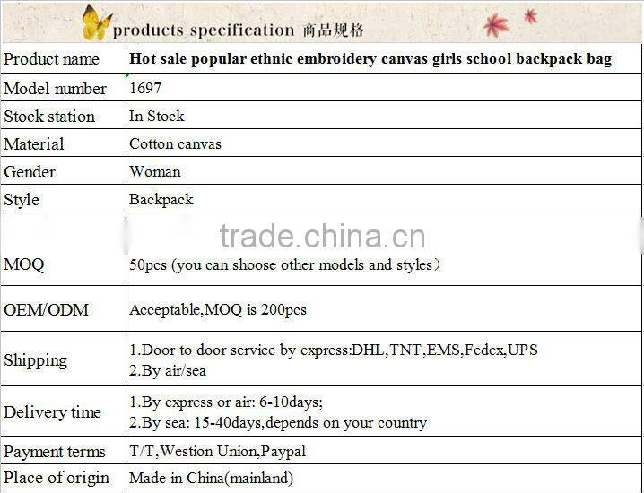 Delicate embroidery girls' backpack bag/Ladies shoulder bag fashion/special fabric beauty bags backpack canvas