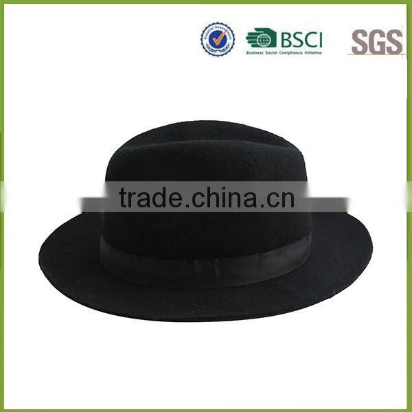 Wide Brim Flat Top Black Wool Felt Cheap Fedora Hat Rack For Men