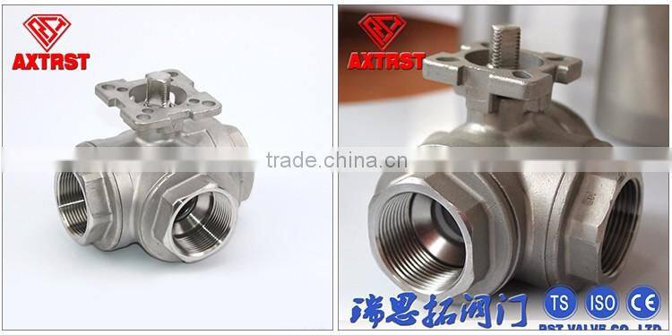 three way stainless steel ball valve with ISO5211 mounting
