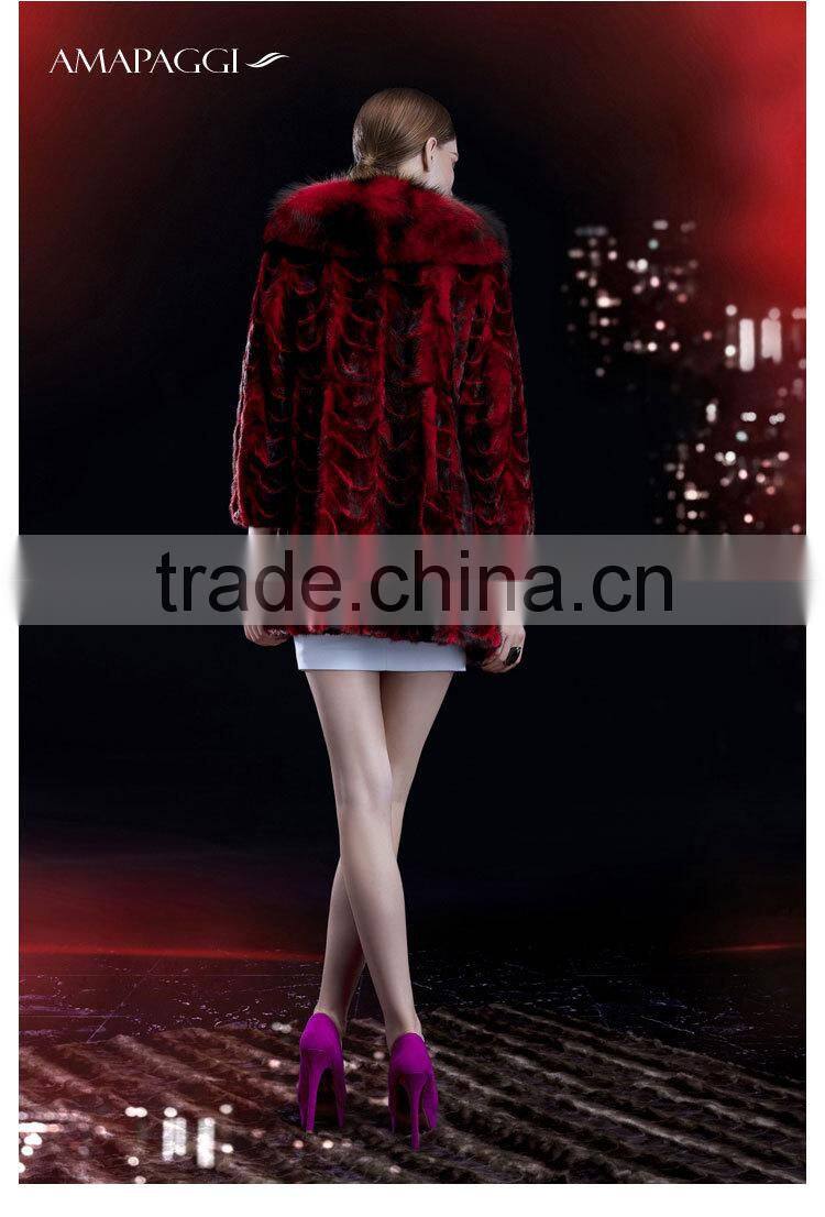 Fashion mink fur coats with fox collar jackets