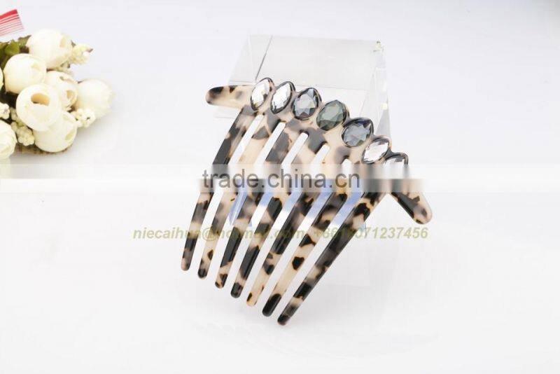 luxury Cellulose Acetate with big rhinestone crystal French Twist Hair Comb Tortoise shell high Quality flower fancy Hair combs