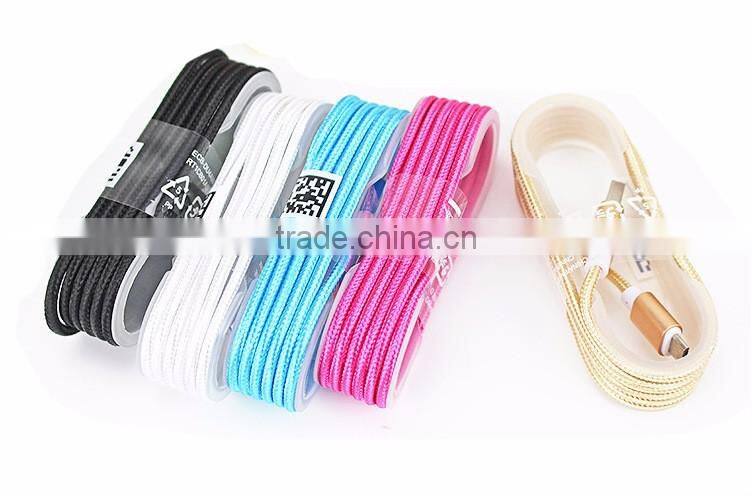Metal Nylon Woven USB Cable with blister for I6 phone cable OD 3.5mm