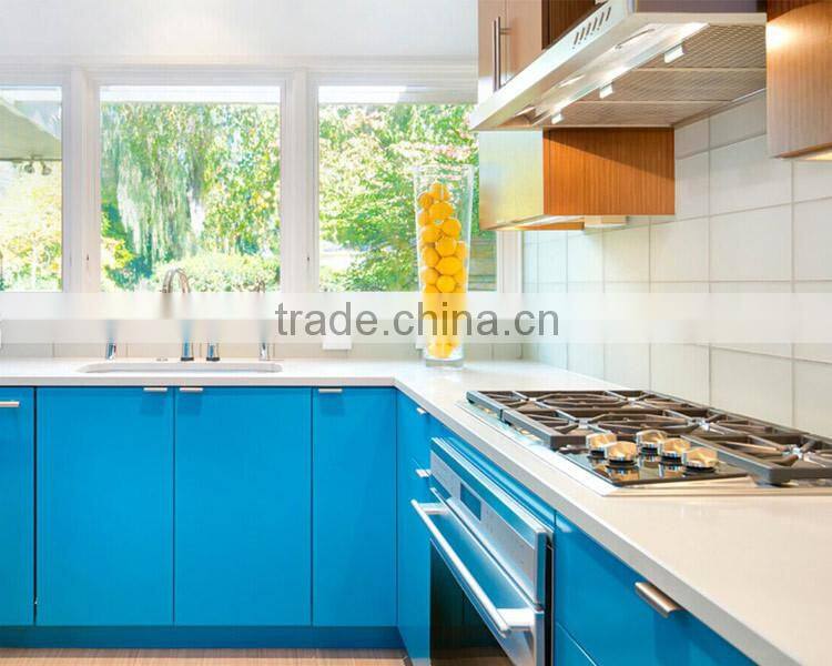 Prefab home decoration frameless matte glass kitchen cabinets