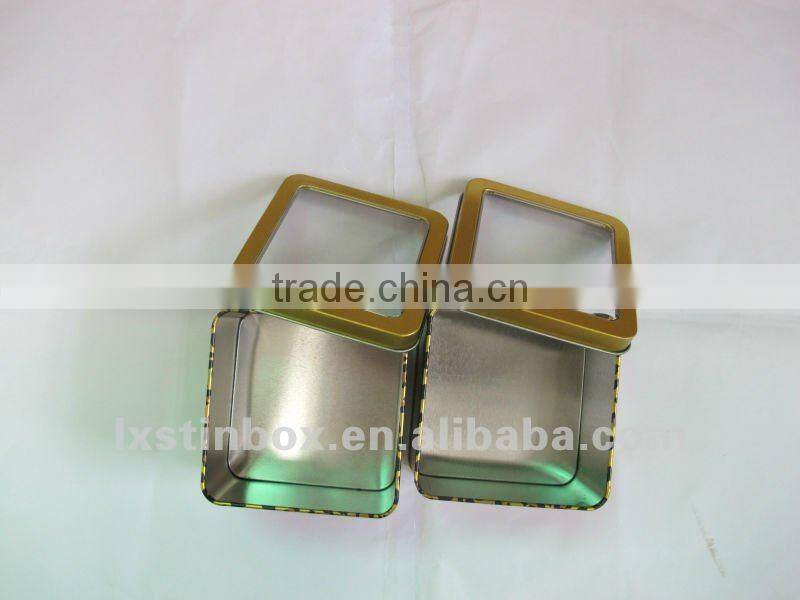 rectangular shape size:100*100*65mm with clear window metal box