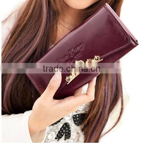 2014 latest oily leather women wallet, hand scratch purse, Korea design flower buckle ladies wallet,multi-function (BXYT006)