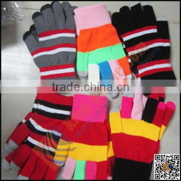 New arrival double thick winter acrylic fiber knitting stripes touch screen gloves,touch screen