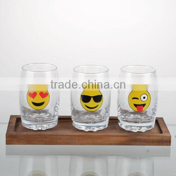 2016newest hallowmas paper transfer skull glass cup set with wooden stand