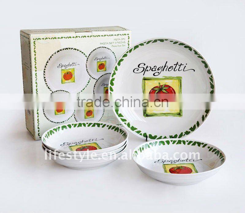 5pcs Spaghetti Bowl Set, Stoneware with Two-tone