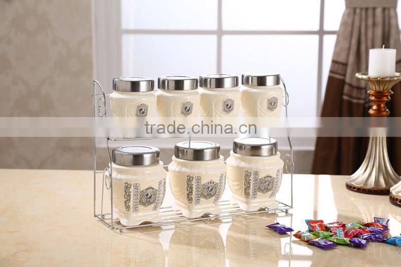 Middle east style ceramic canister set with stainless metal stand