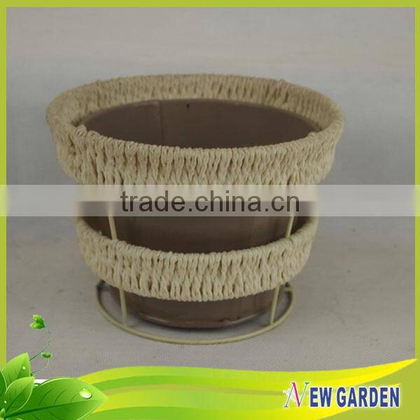 Garden Wholesale Rattan Woven Metal Frame Outdoor Oval Planter Flower Pots