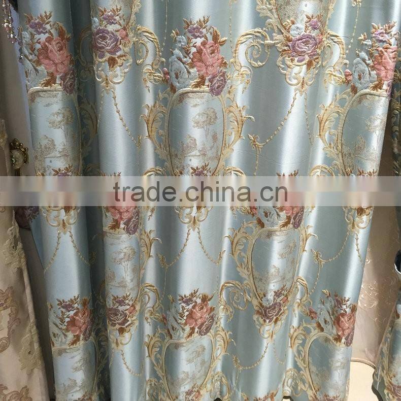 PRS-863 momoda luxury french retro antique curtain with sheers and valance arabian lake blue curtain fabric