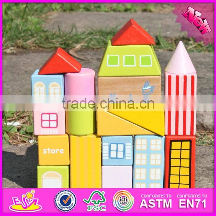 2017 new design 19 pieces model buildings kids wooden block set W13A119
