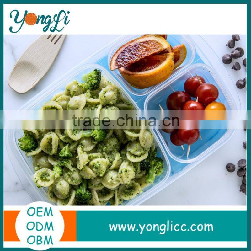 BPA Free 3 Compartment Microwave Plastic Bento Lunch Box for Kids and Adults