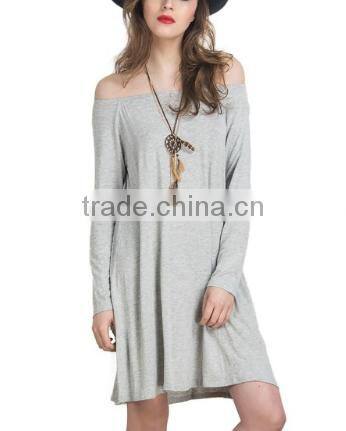 2016 Off Shoulder Slash Neck Long Sleeve Knee Length Women Casual Sexy Dress