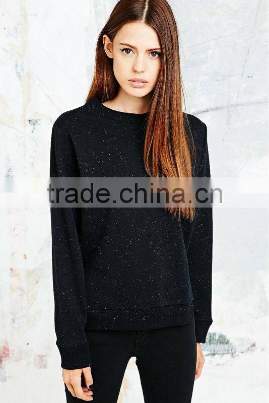 Black fleck frency terry side slit design women pullover sweaters