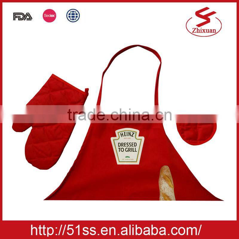 HEINZ kitchen apron set with front pockets, oven mitt and heat-proof mat