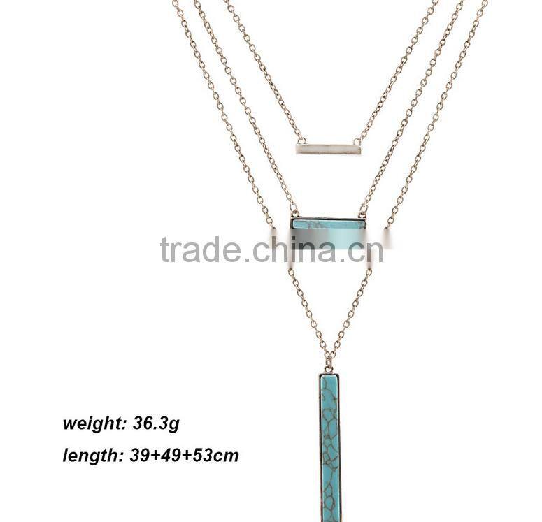 Elegant Turquoise material multilevel silver necklace