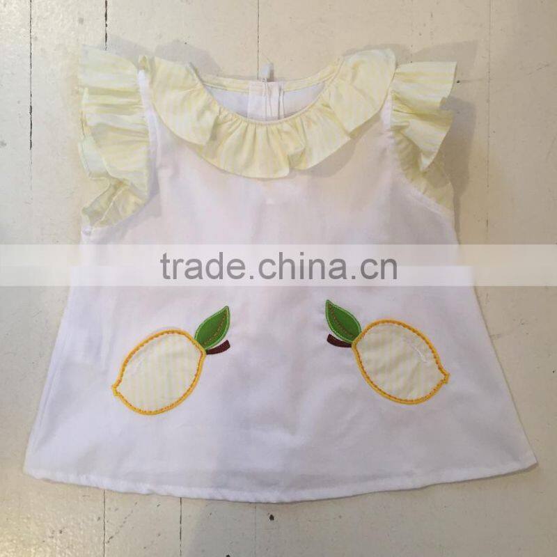 New design wholesale kids clothing high quality baby lemon embroider clothes suit for baby girls clothes set