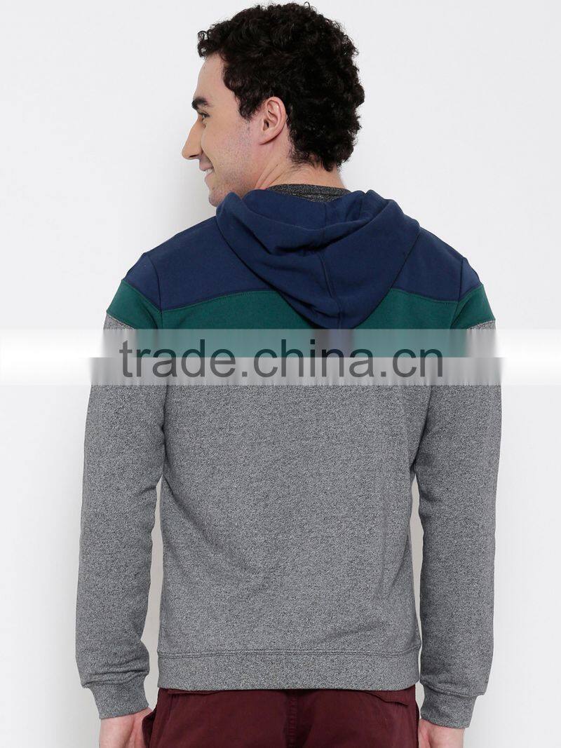 Grey Colourblocked Sweatshirt With Grindle Effect Customizable Full Zip Closure Long Sleeves Sweater Split Kangaroo Pocket
