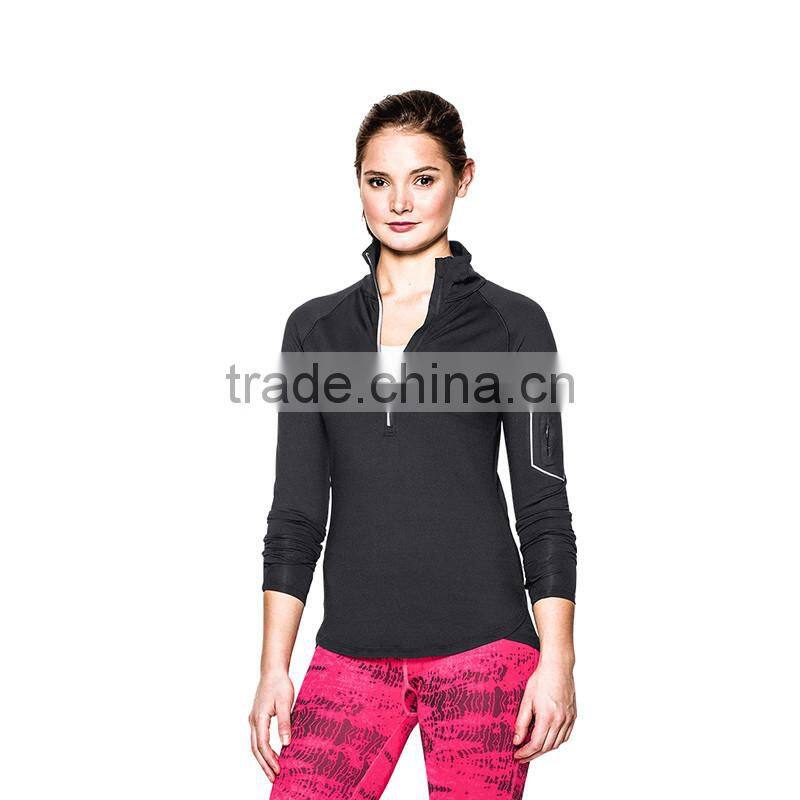 Custom ladies running wear dry fit sport t shirt gym clothing breathable half zip shirts