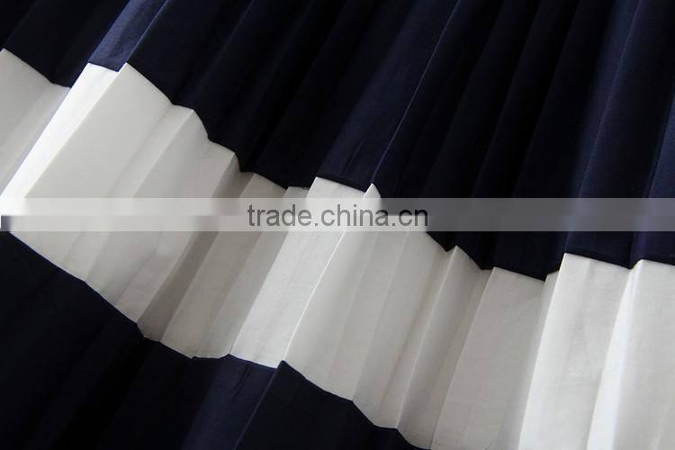 2017 New arrival Korean style white and blue casual dress children simple summer dress hoilday beach party dresses kids clothing