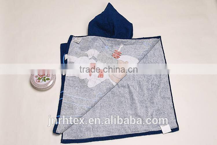 Alibaba Trade Assurance combed cotton screen printing velour beach kids hooded poncho towel