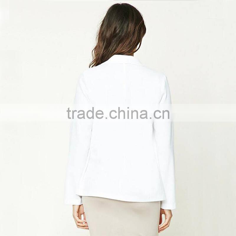 Ladies office open front dropped lapels longline silhouette blazer coat