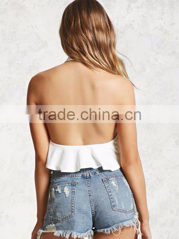 2017 new fashion one piece Ruffle High-Neck Bodysuit