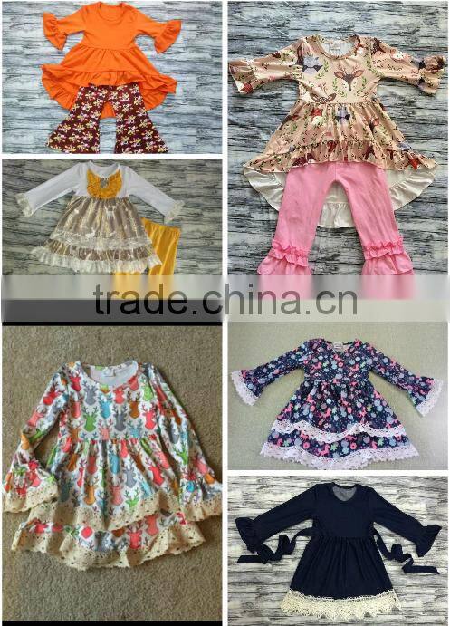 wholesale children's boutique clothing girls persnickety remake outfits girl turquoise top and deer head ruffle pants sets