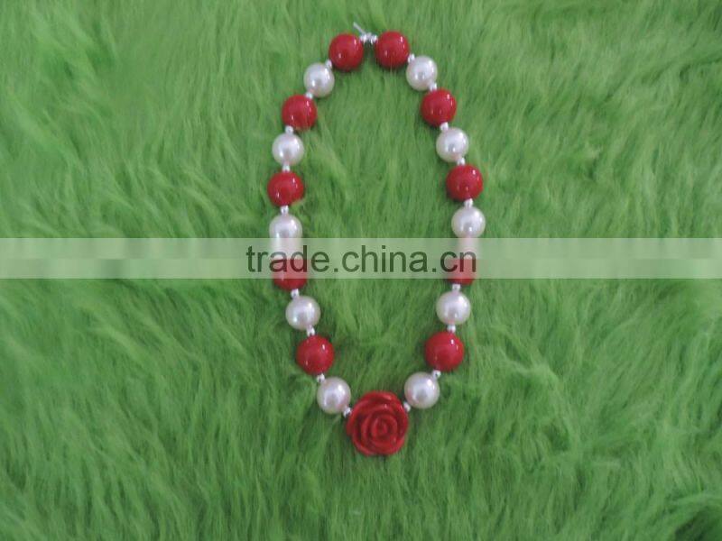 Baby Girl Red Pearl Rose Necklace Children Christmas Necklace