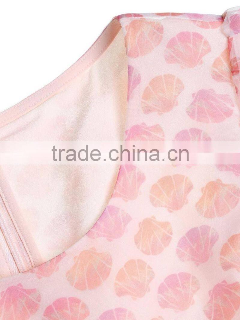 Girls organza printed pink sweet dresses