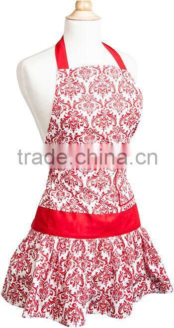 Eco-friendly Women's Kitchen Cheapest Apron Wholesale Classic Damask Red
