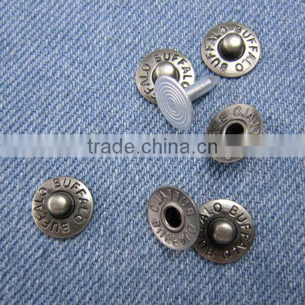 Fashion metal jean rivet with embossed logo