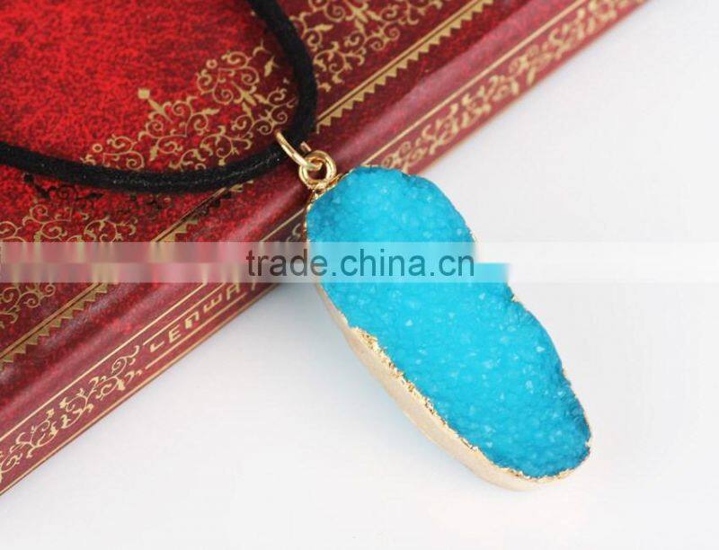 Natural Crystal Quartz Stone Gold Plated Pendant Womens Irregular Necklace