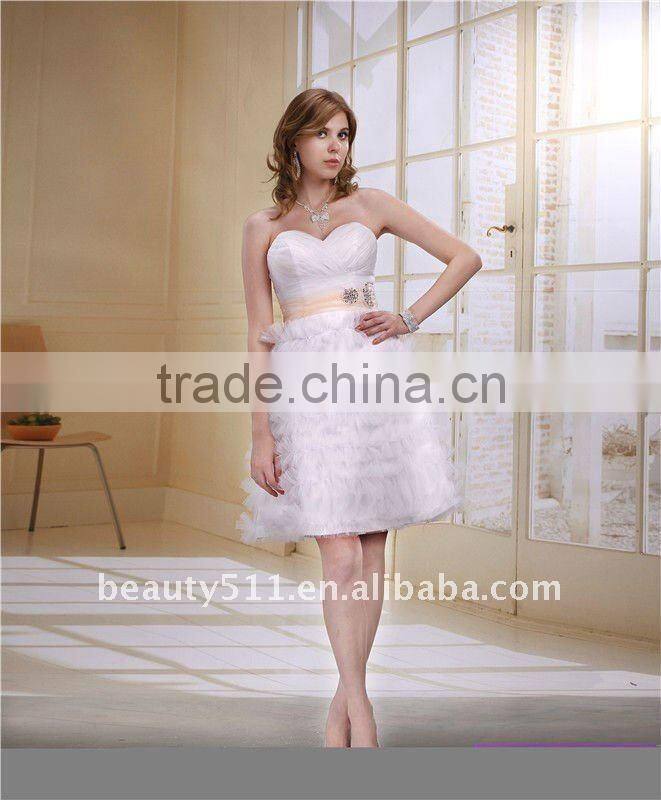 Astergarden Fashionable New Style Sweetheart Skirt with sash mini white wedding prom cocktail dress AS025