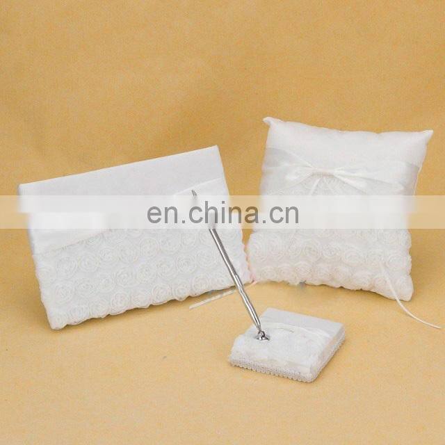 Sweet rose wedding white guest book set book/pen /ring pillow/flower basket set cheap wholesale gift decoration