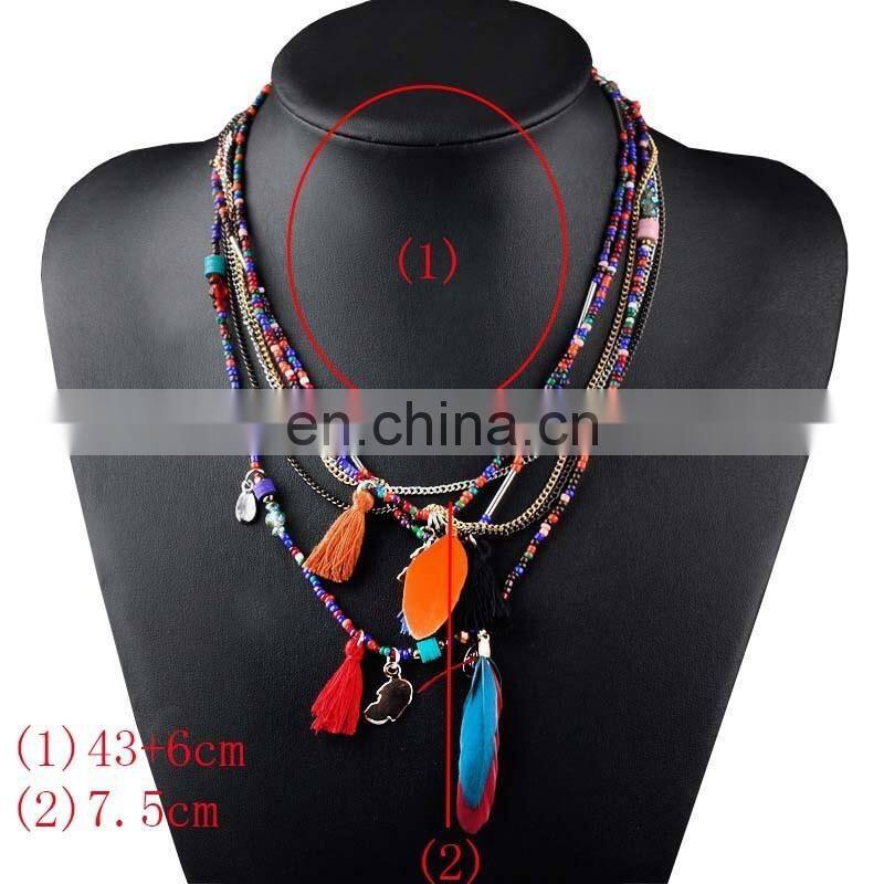 New Fashion Feather Women Necklace Beaded Necklace Chains Jewelry
