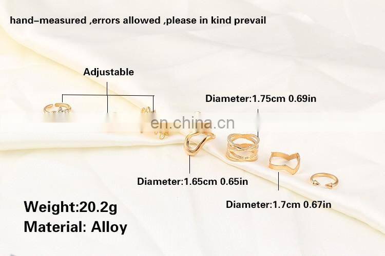 7PCS/Set Fashion Women Gold Hollow Flower Star Rhinestone Ring Sets