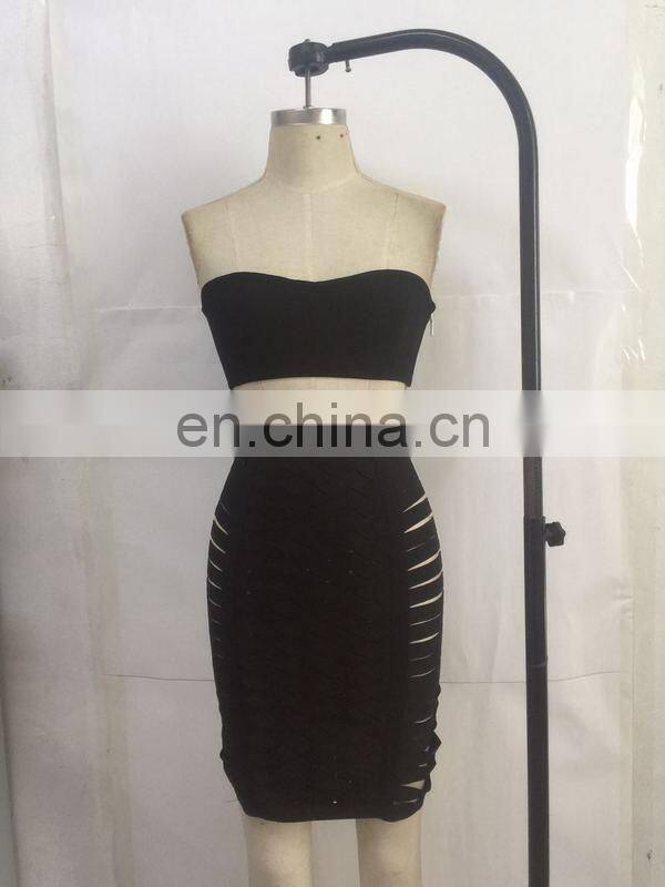 Dress Dropshipping Women's Sexy Strapless Club Hollow out Dress Bodycon 2 Pieces Dress Set