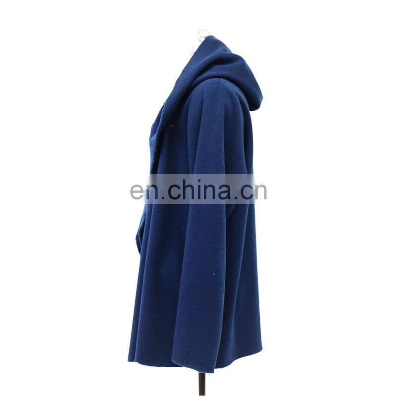 Women cheap hooded knitted fabric compound fake fur coat