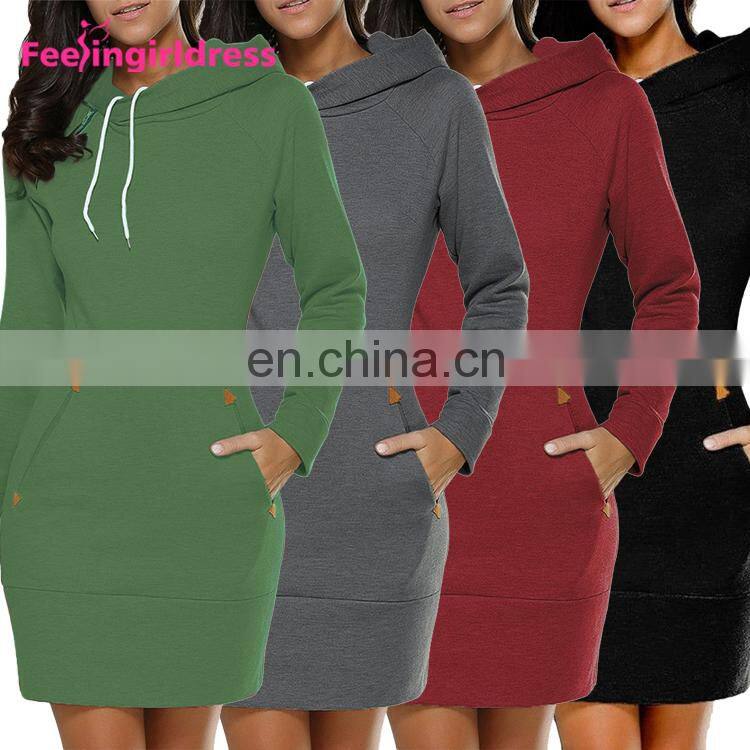 Hot Sale Plain Colour Pullover Winter Sweater Womens Hoodie Dress Long Sleeve