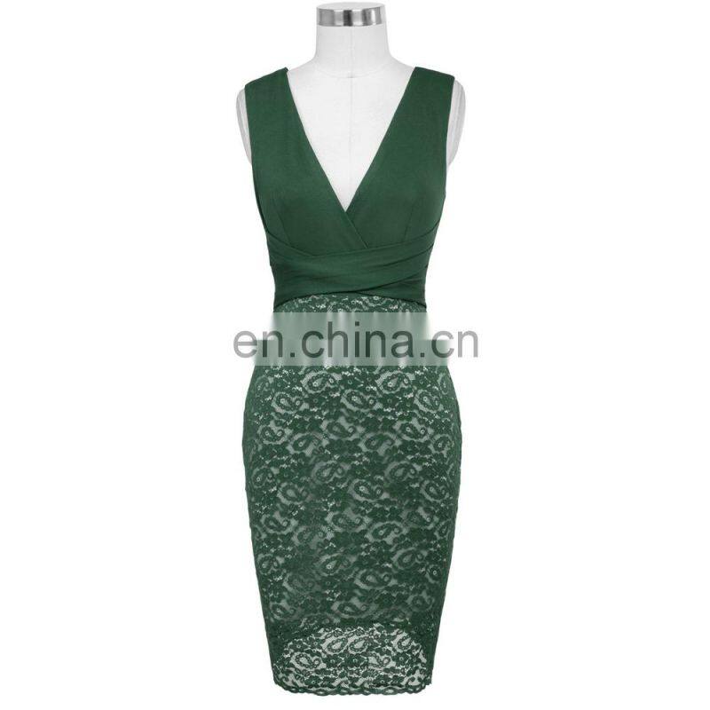 Grace Karin Sexy Sleeveless V-Neck U-Back Hips-Wrapped Bodycon Tight Short Dark Green Cocktail Dress GK001082-3