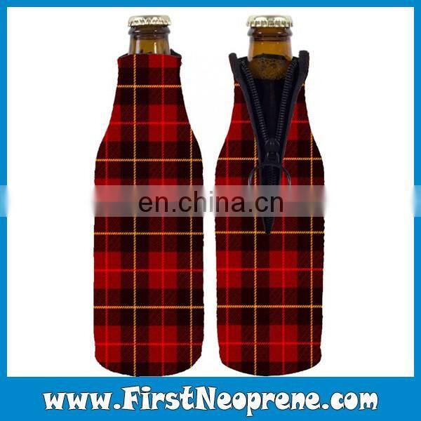 Red Plaid Selected Materials Personalized Beer Coolies